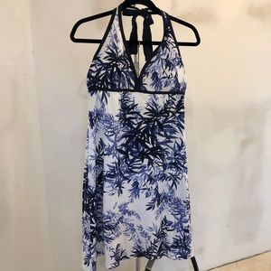 NWOT TOMMY BAHAMA Blue Palm Leaf Halter Dress Sz L